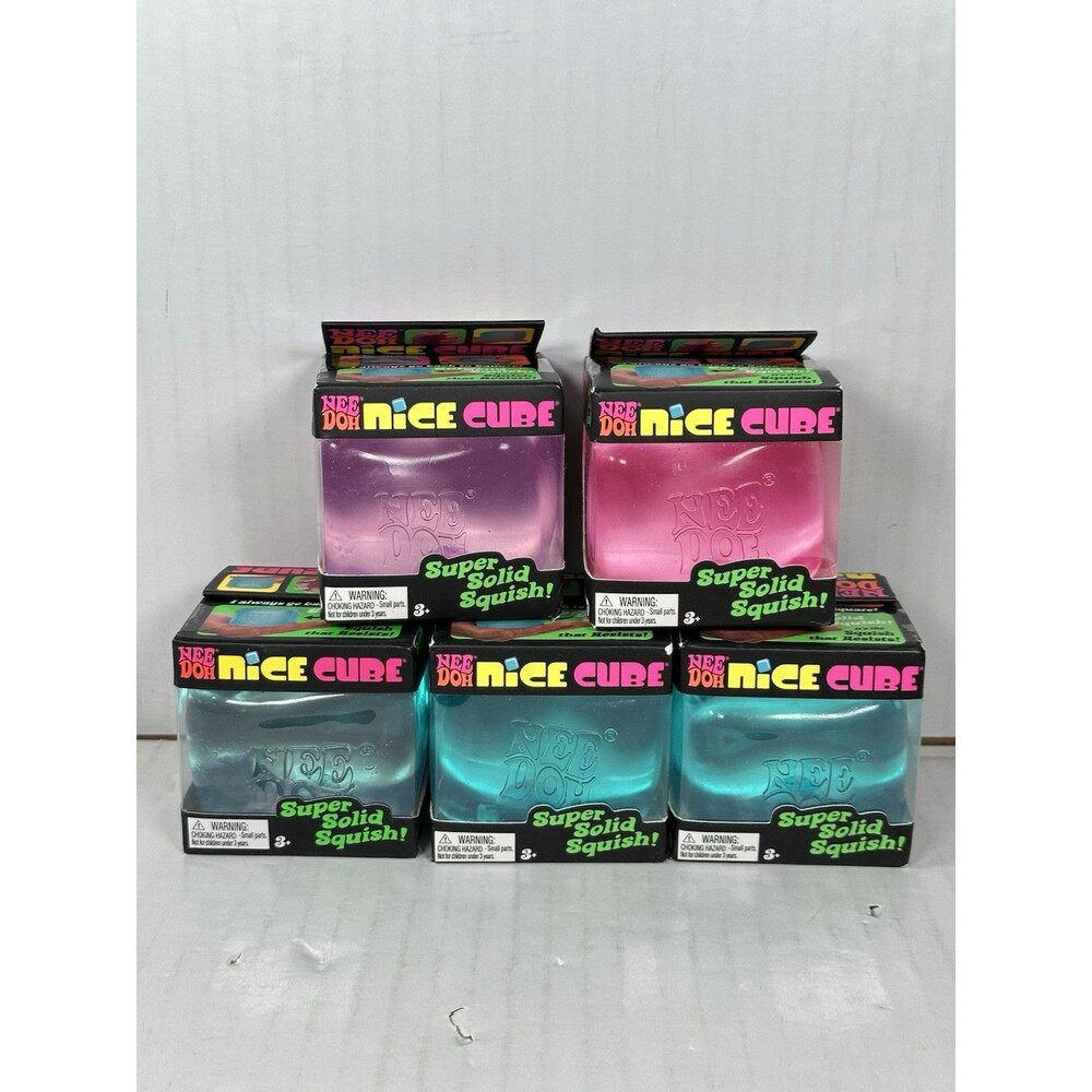 Lot Of 5 - NeeDoh Nice Cube Blue Pink Purple Super Solid Squish BRAND NEW